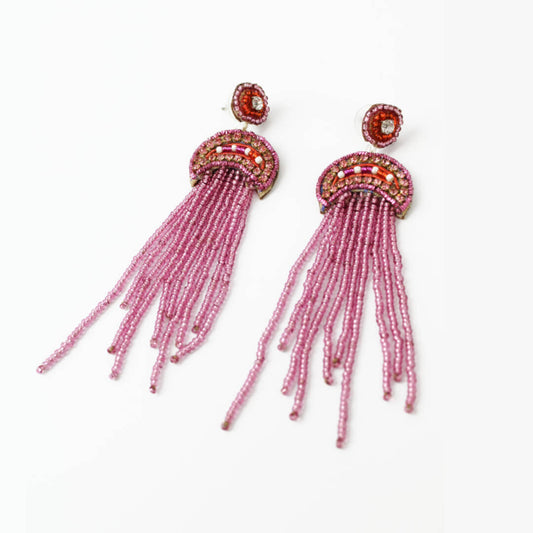 Pink Jellyfish Beaded Earrings