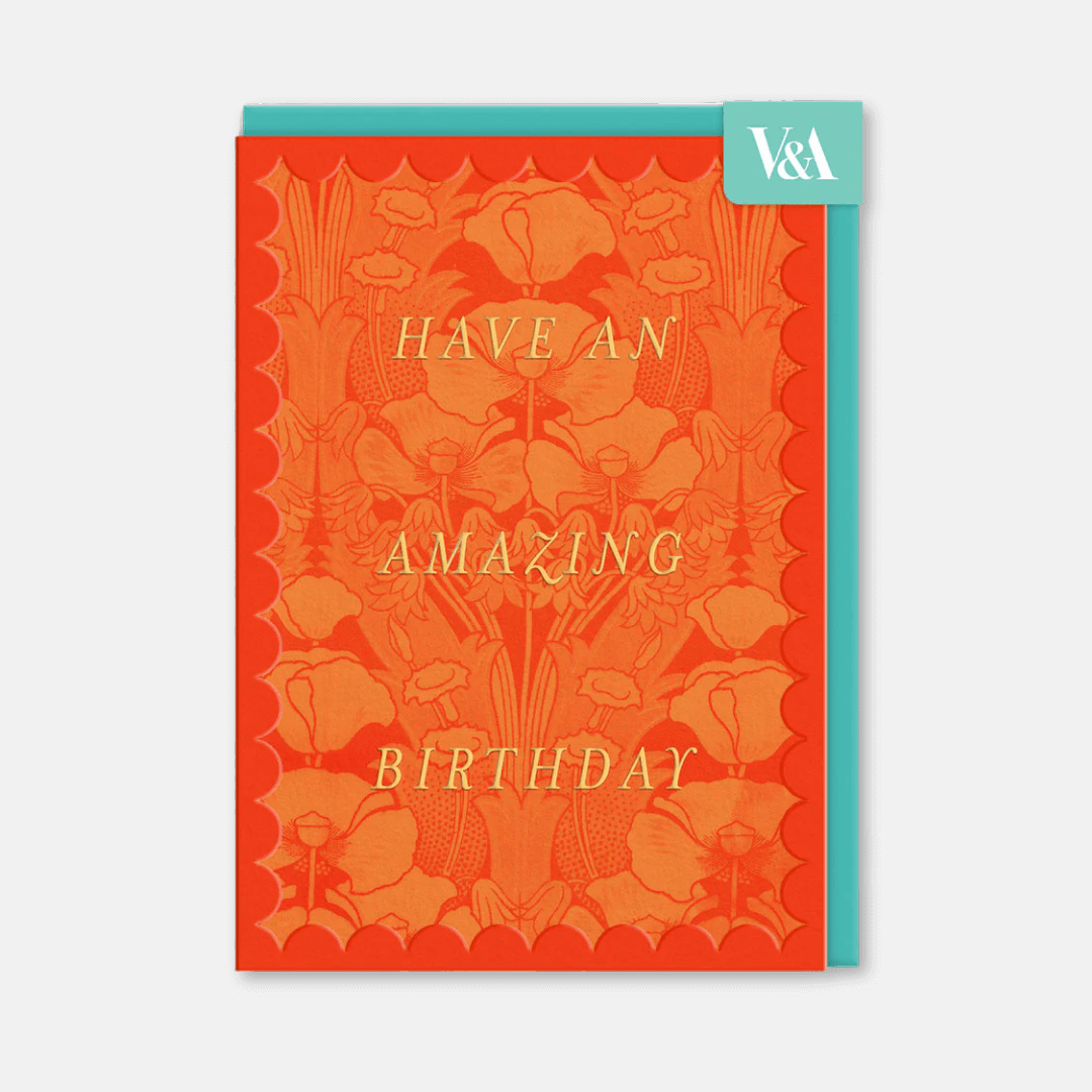 Scalloped Orange Floral Birthday Greetings Card