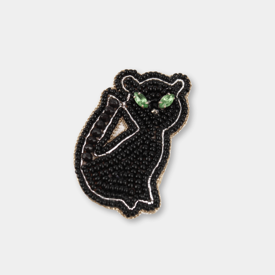 Black Cat Beaded Brooch