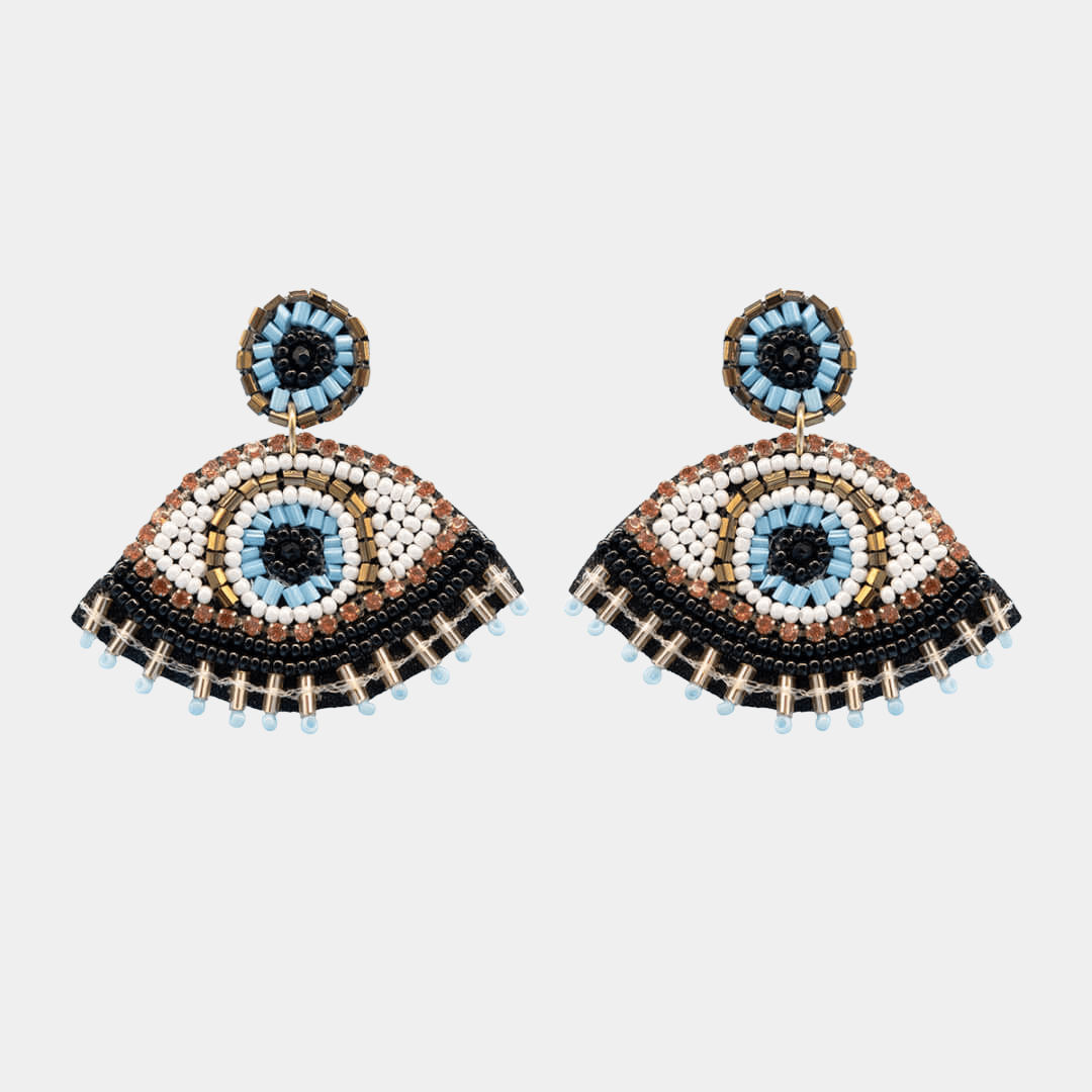 Bronze & Aqua Beaded Eye Earrings