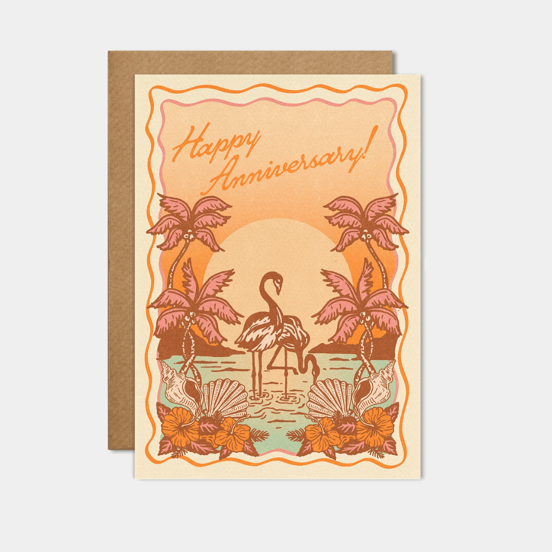 Anniversary Flamingoes Greetings Card