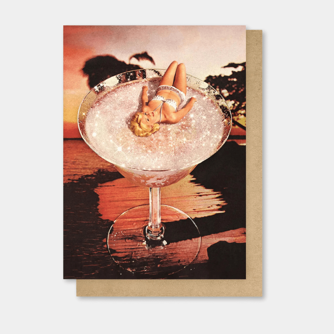 Glitter Pink Margarita Greetings Card