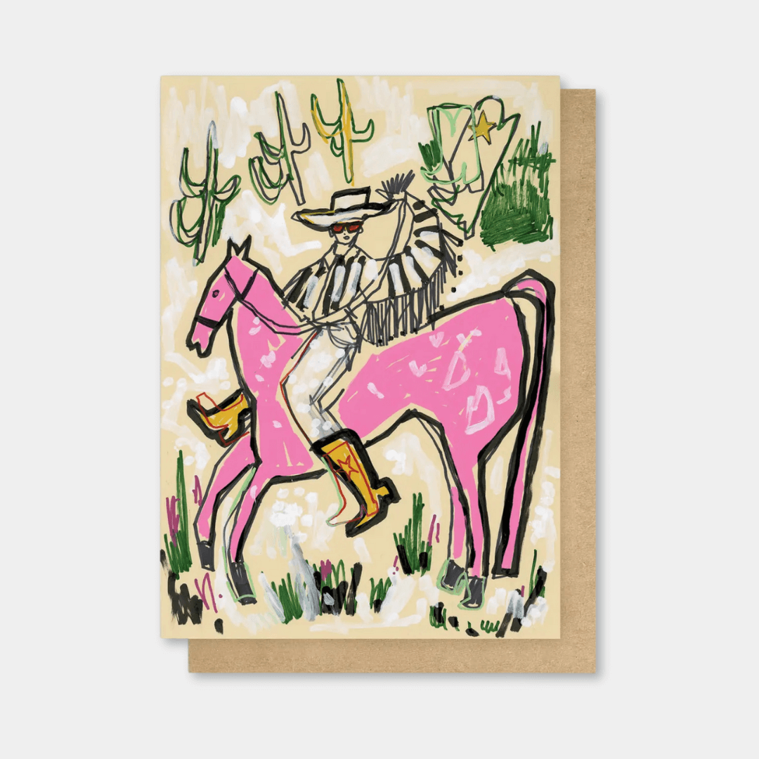 Pink Horse Cowboy Greetings Card
