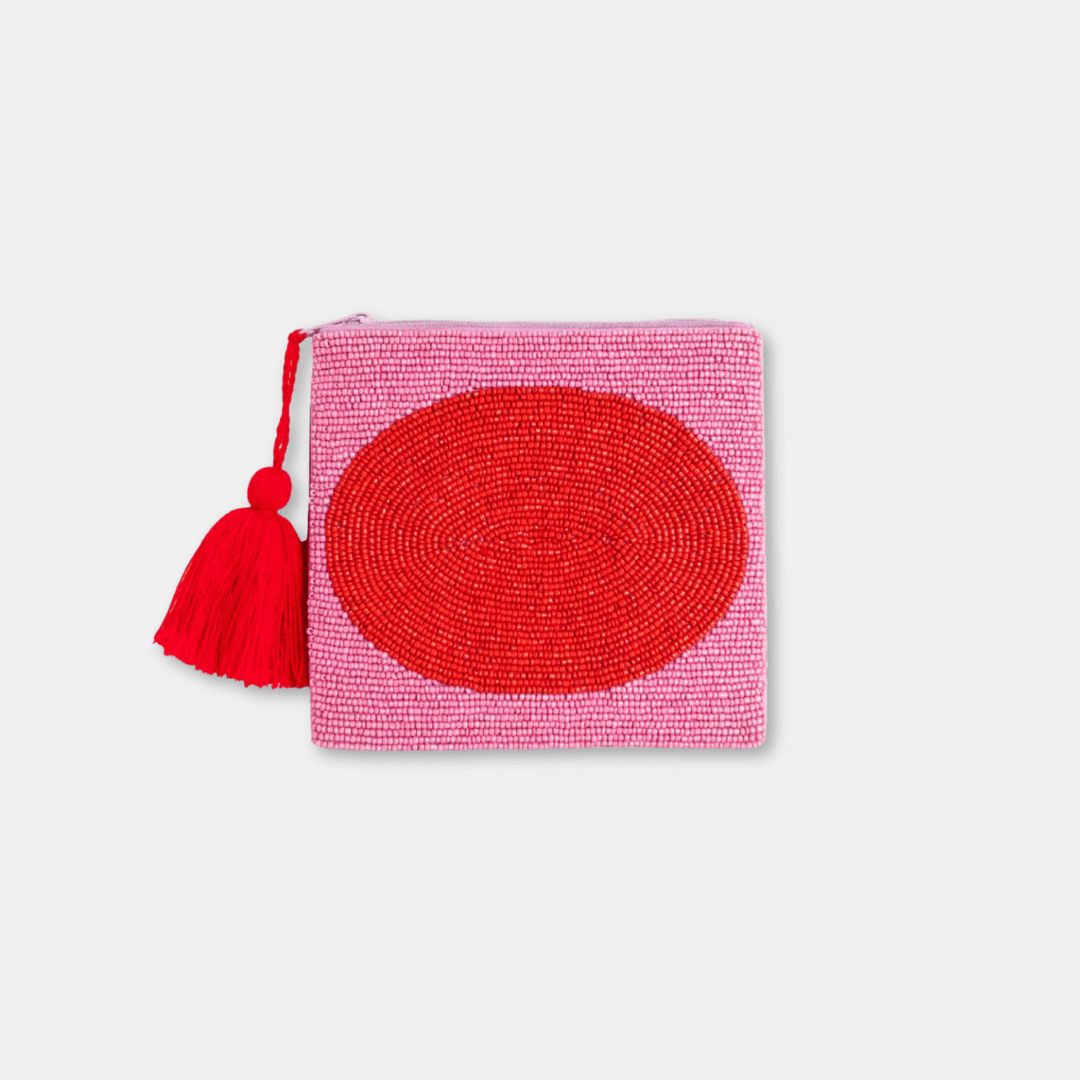 Medium Red & Pink Beaded Pouch