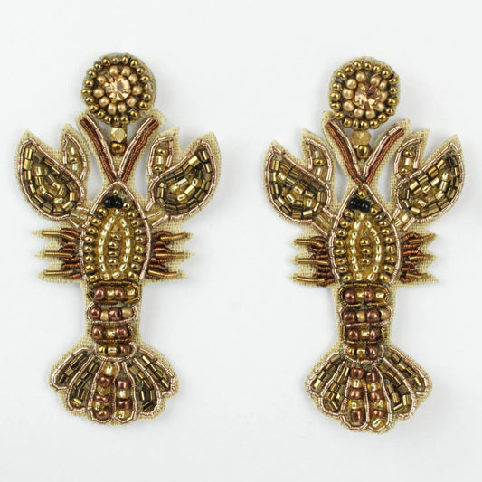 Gold Beaded Lobster Earrings