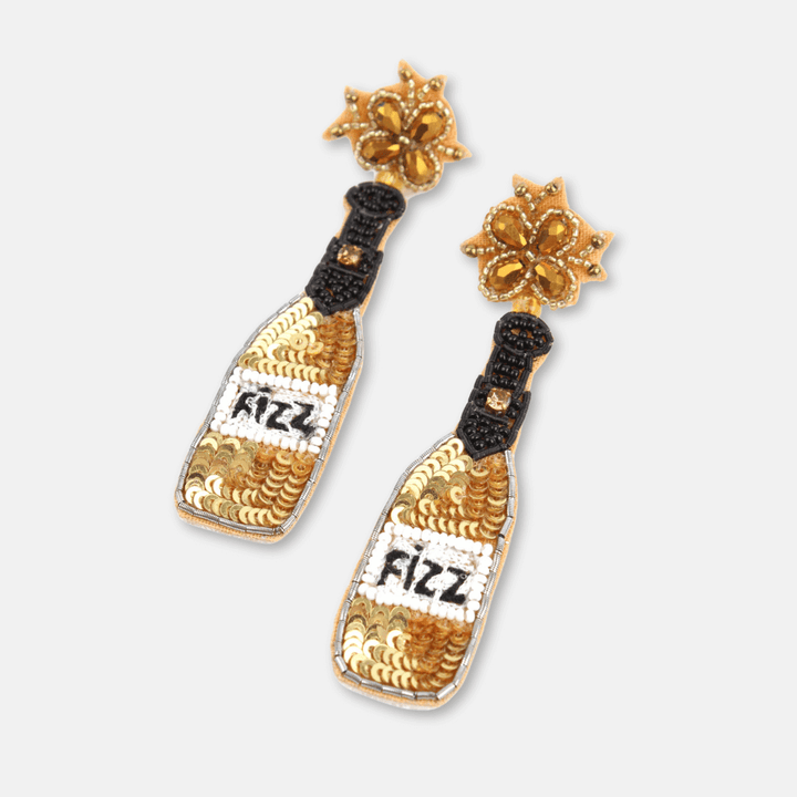 Gold Fizz Bottle Beaded Earrings
