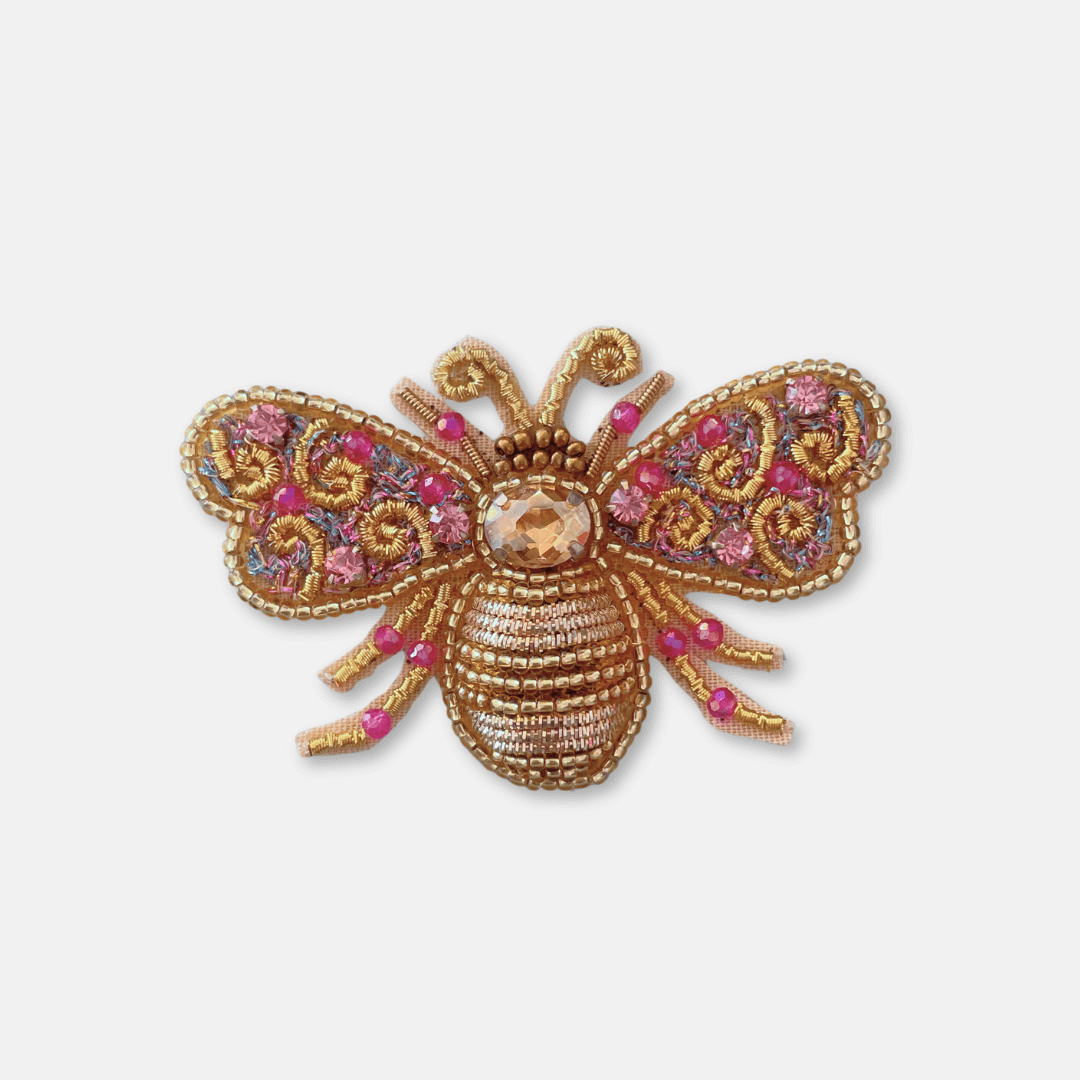 Gold Beaded Bee Brooch