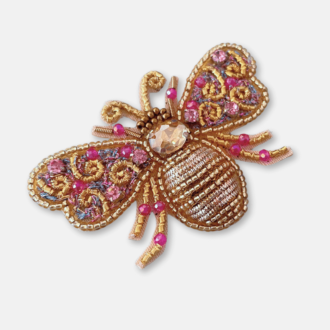 Gold Beaded Bee Brooch