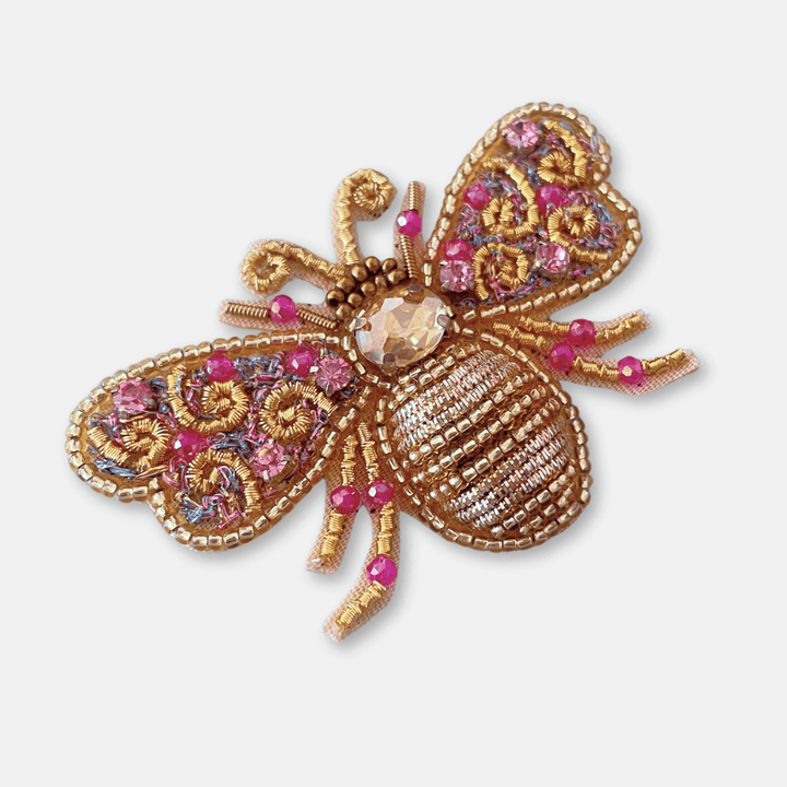 Gold Beaded Bee Brooch