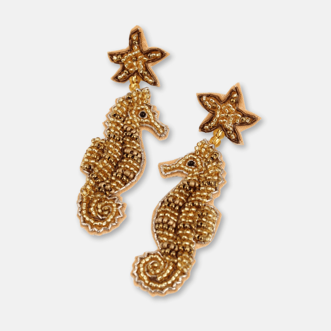 Gold Seahorse Beaded Earrings