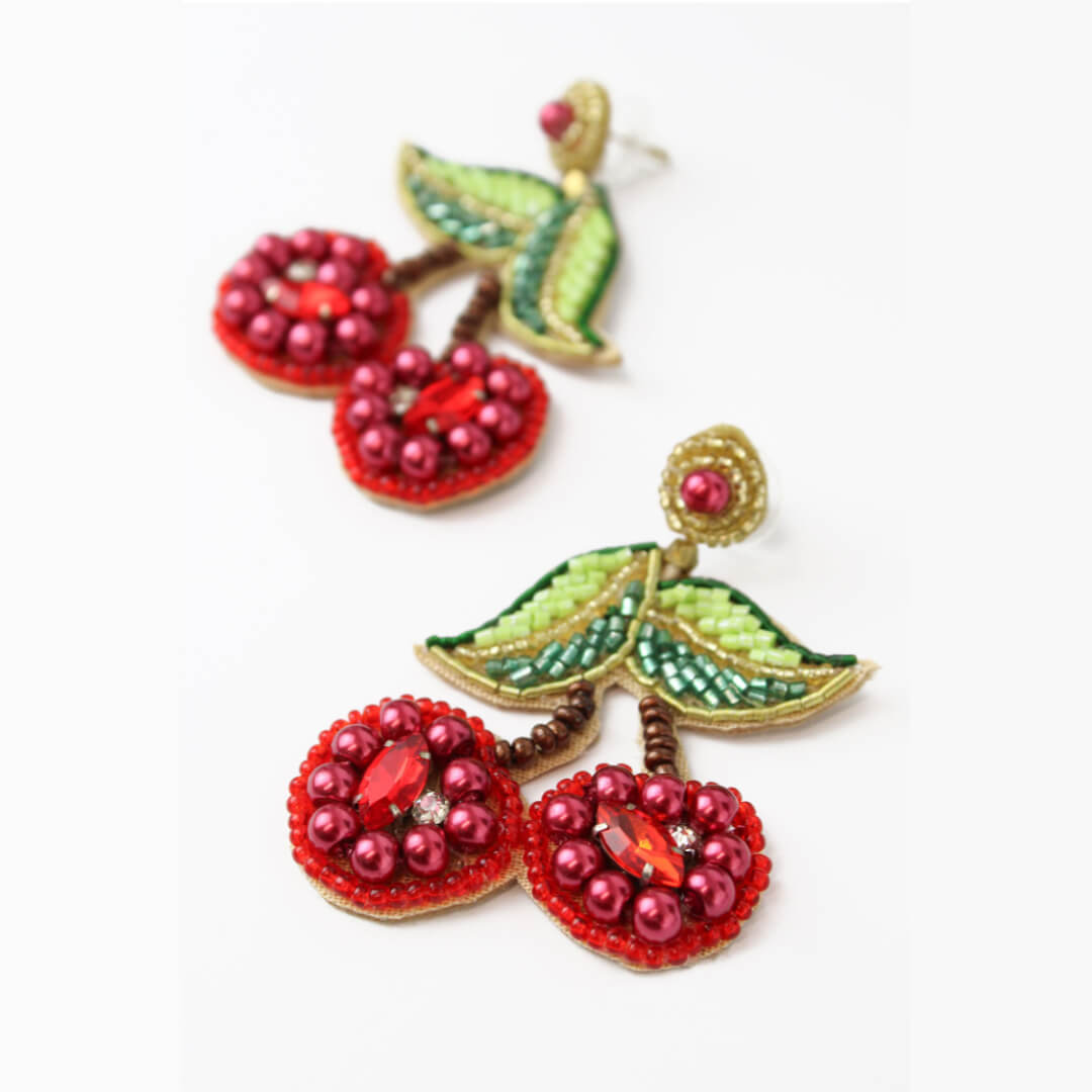 Beaded 2025 cherry earrings