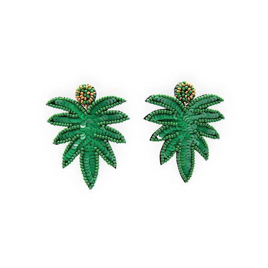 Beaded Sequin Palm Leaf Earrings