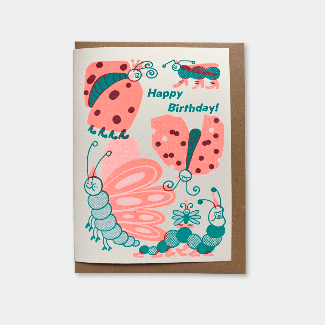 Birthday Bugs Riso Greetings Card
