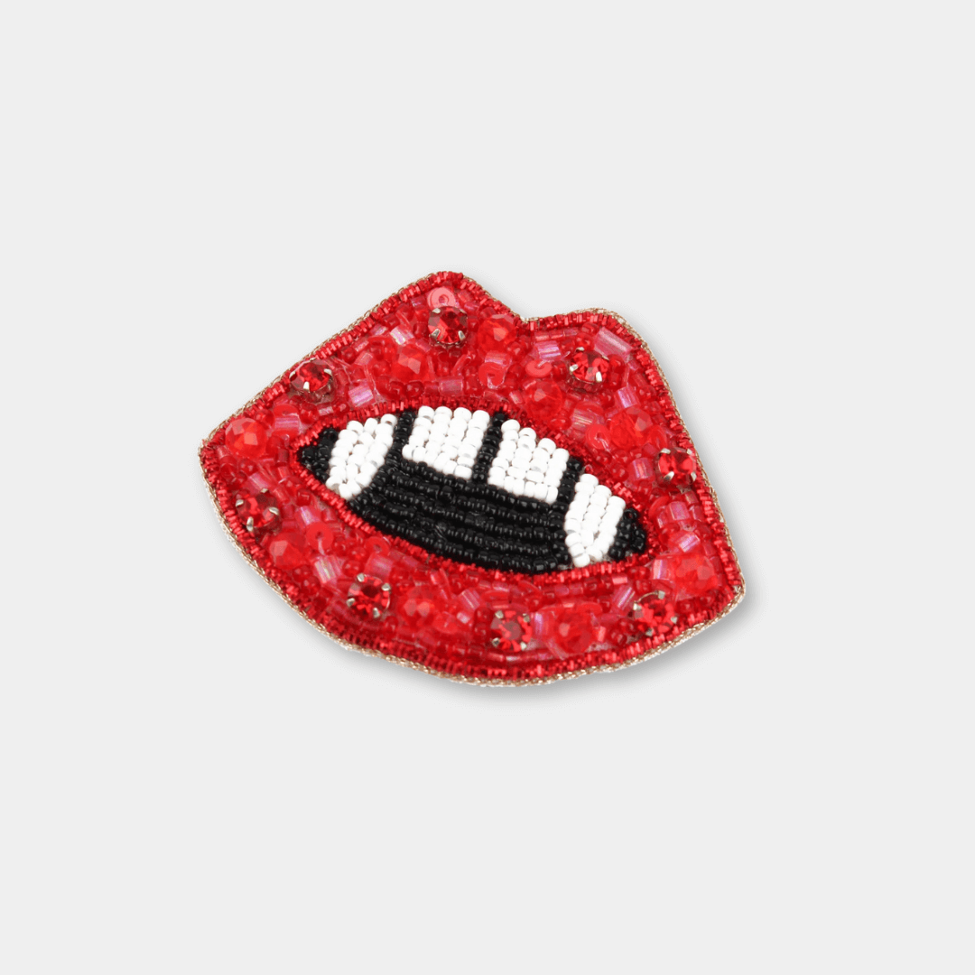 Red Fang Lips Beaded Brooch