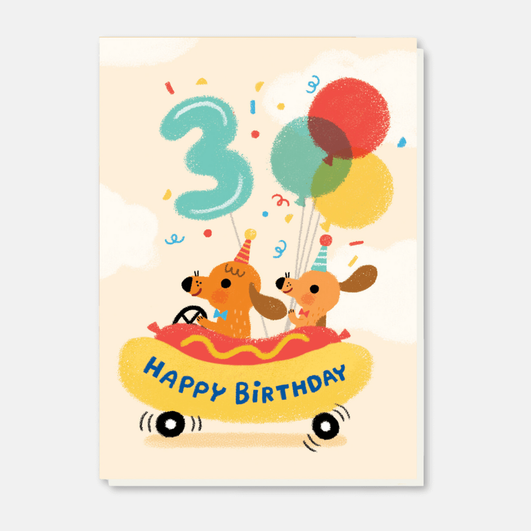 3rd Birthday Hotdog Car Greetings Card