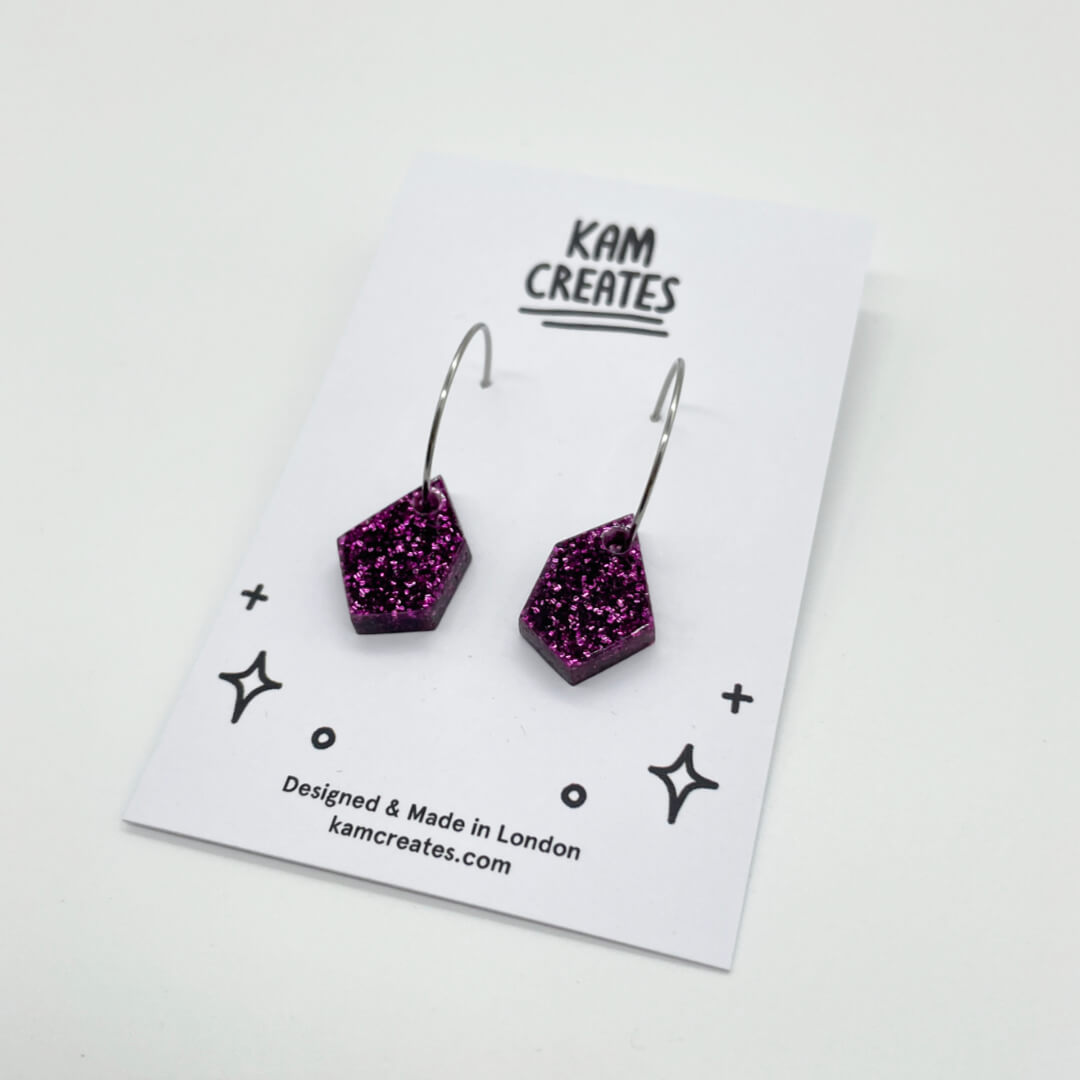 Purple Nugget Hoop Earrings