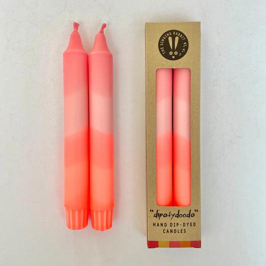 Sherbert Pink & Neon Coral Dinner Candles (Set of 2)
