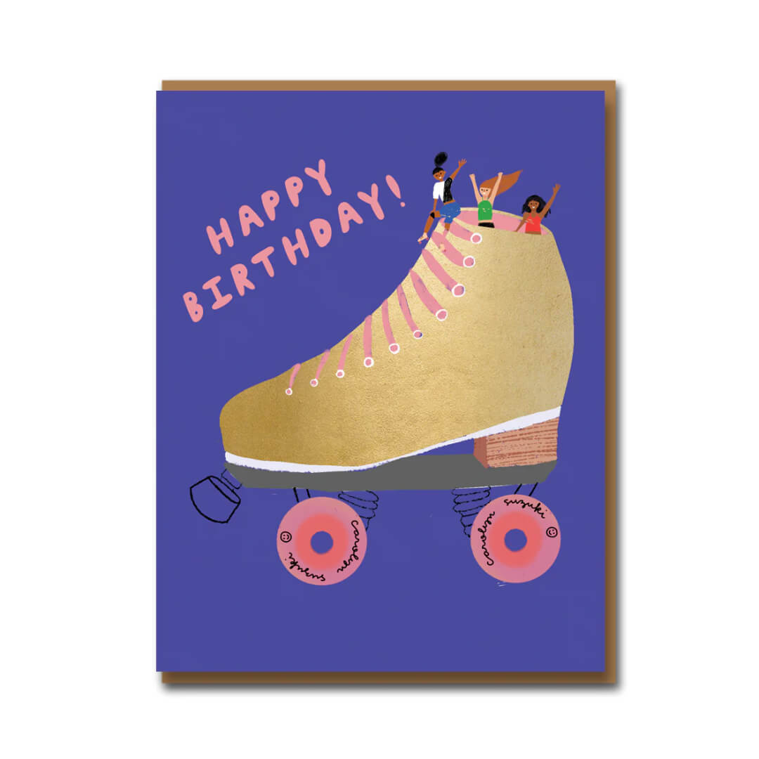 Golden Rollerskate Greetings Card