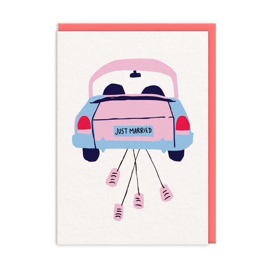 Car and Cans Just Married Greetings Card