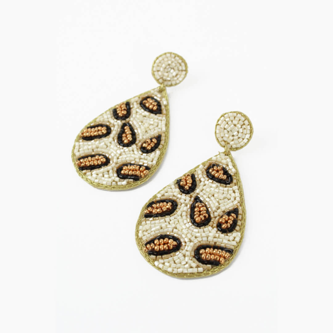 White Leopard Print Earrings