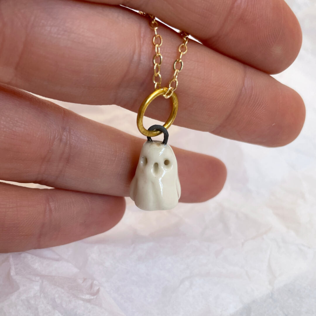 Ceramic Ghost Pendant Necklace