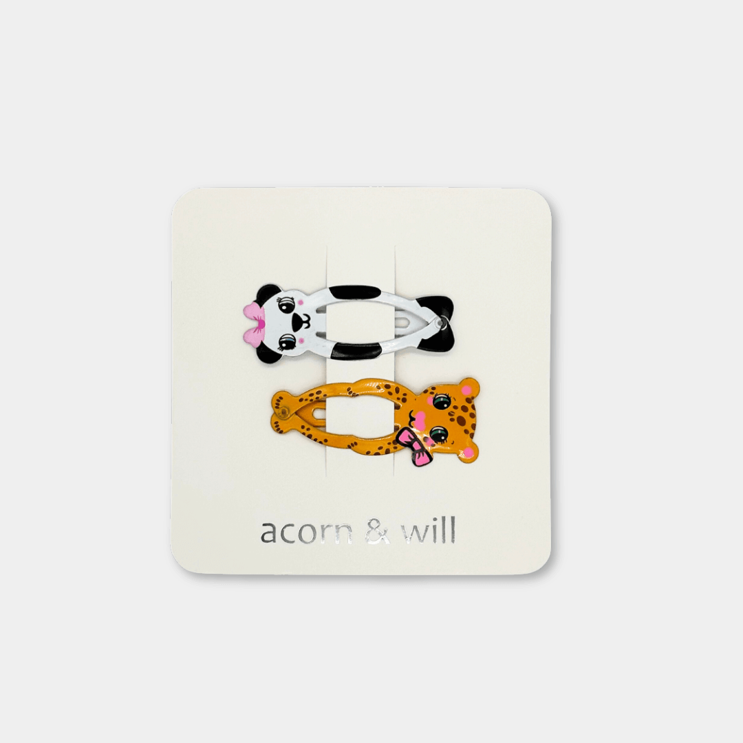 Leopard & Panda Hair Clips Set