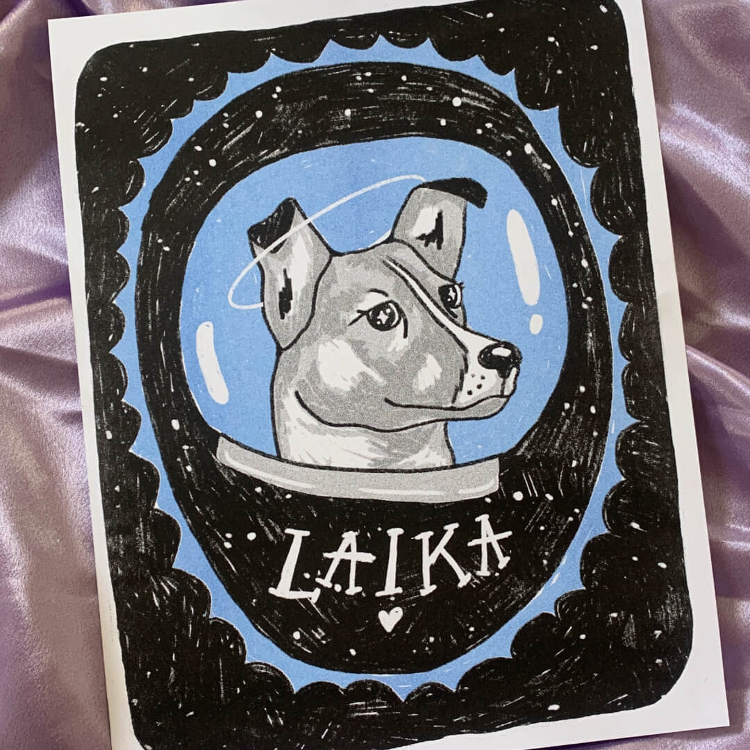 Laika Space Dog Riso Art Print