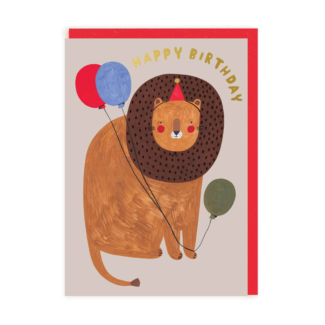 Balloon Lion Birthday Greetings Card