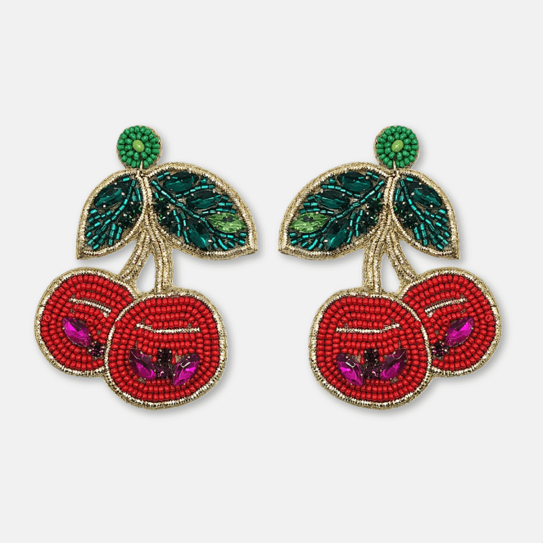 Beaded Disco Cherry Earrings