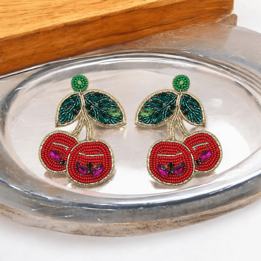 Beaded Disco Cherry Earrings