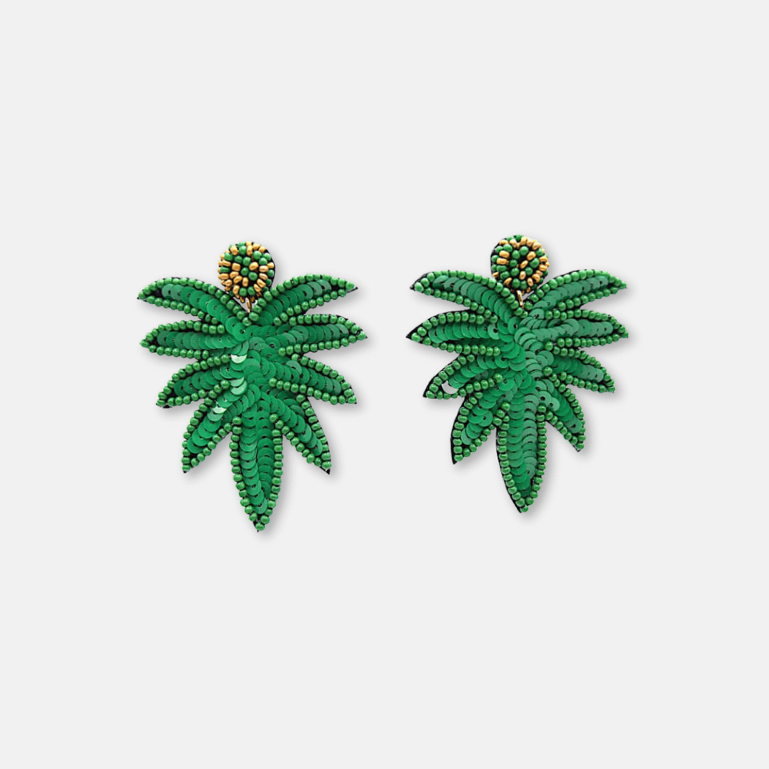 Beaded Sequin Palm Leaf Earrings