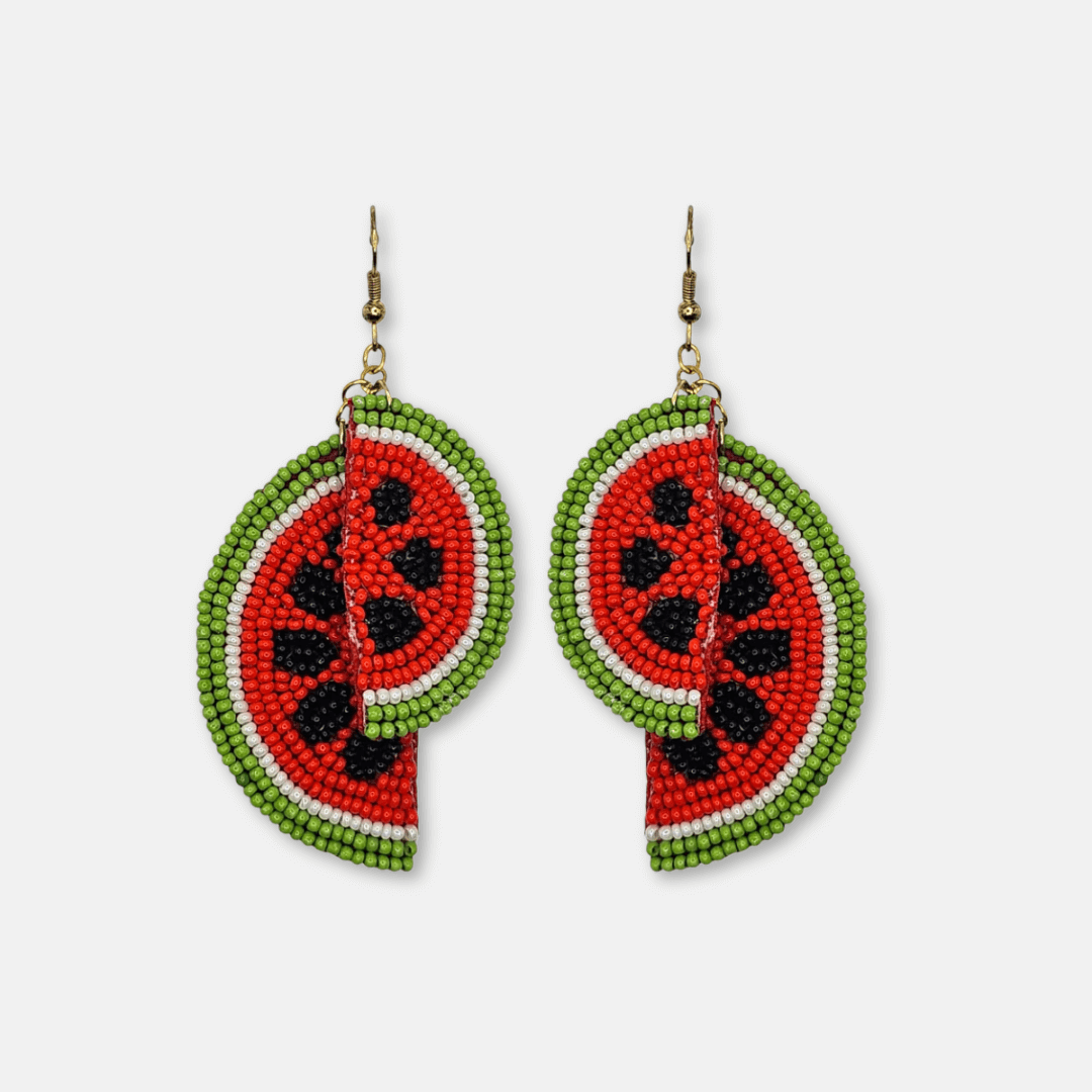 Watermelon Drop Beaded Earrings