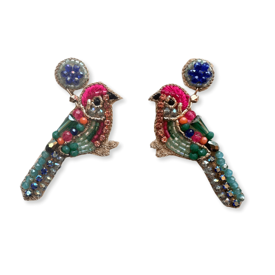 Folk Bird Beaded Earrings