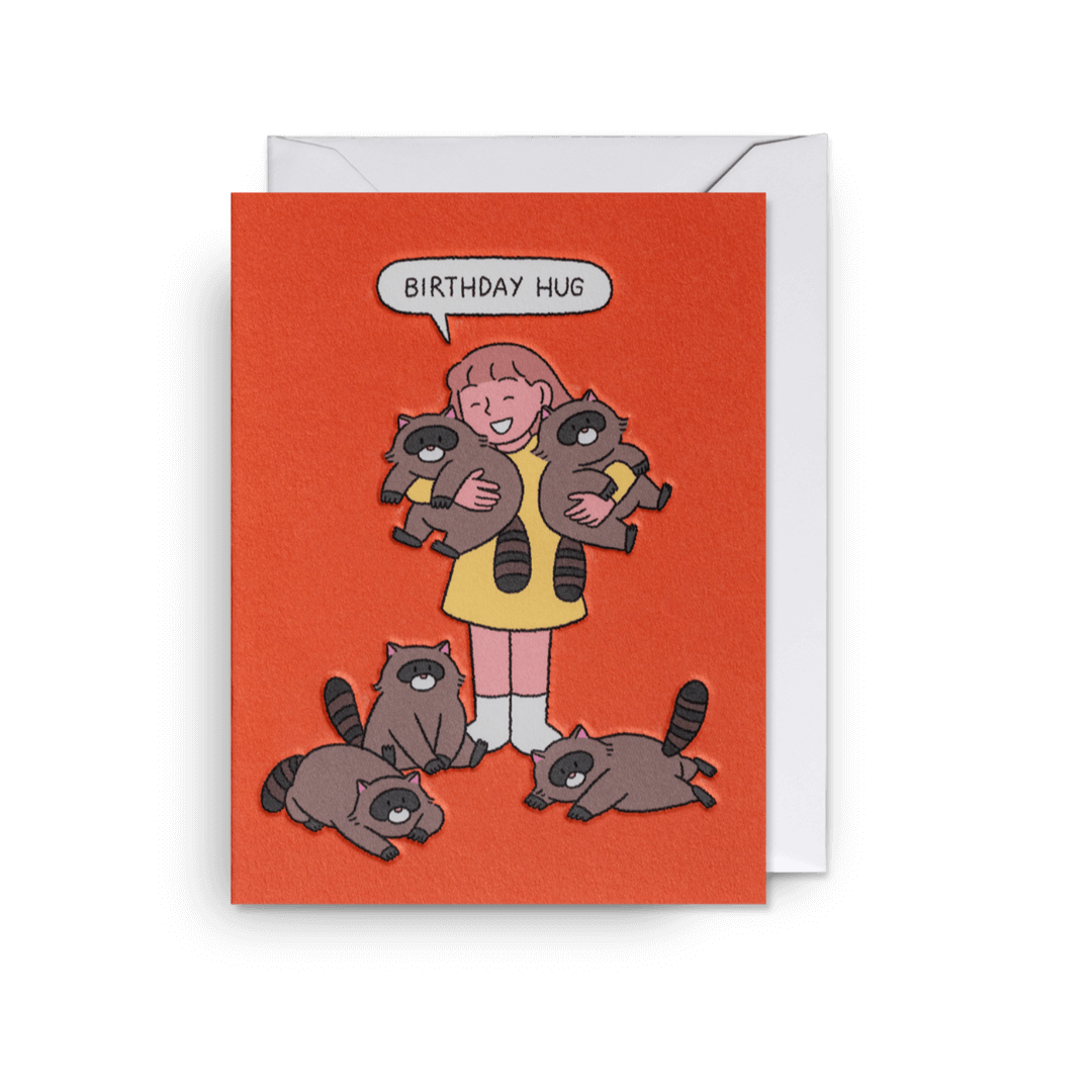 Birthday Hug Raccoon Mini Greetings Card