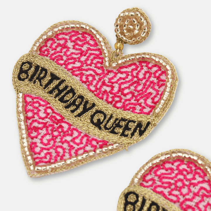 Pink Birthday Queen Heart Earrings