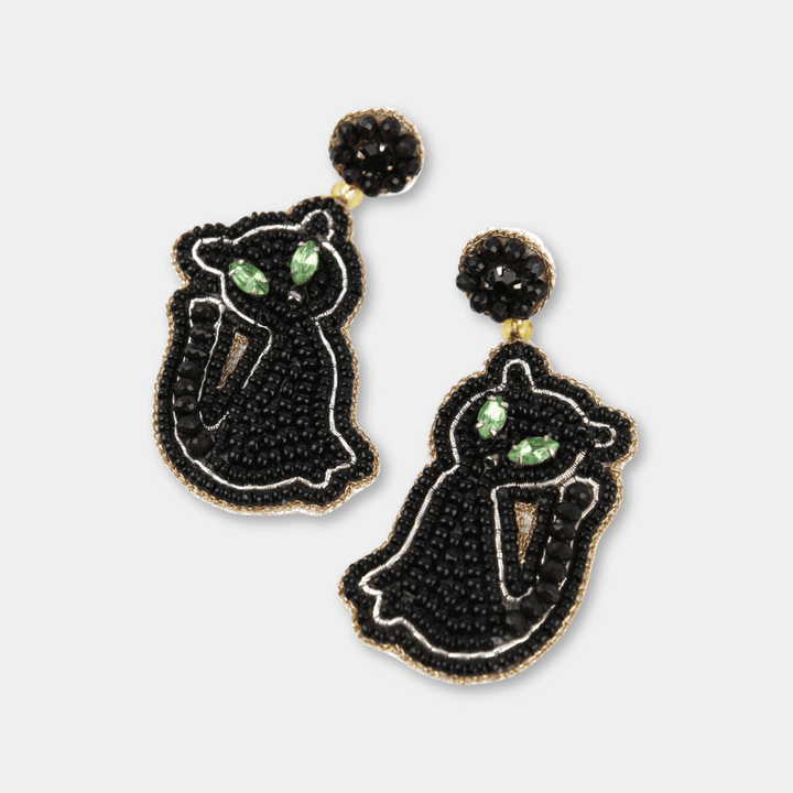 Black Cat Beaded Earrings
