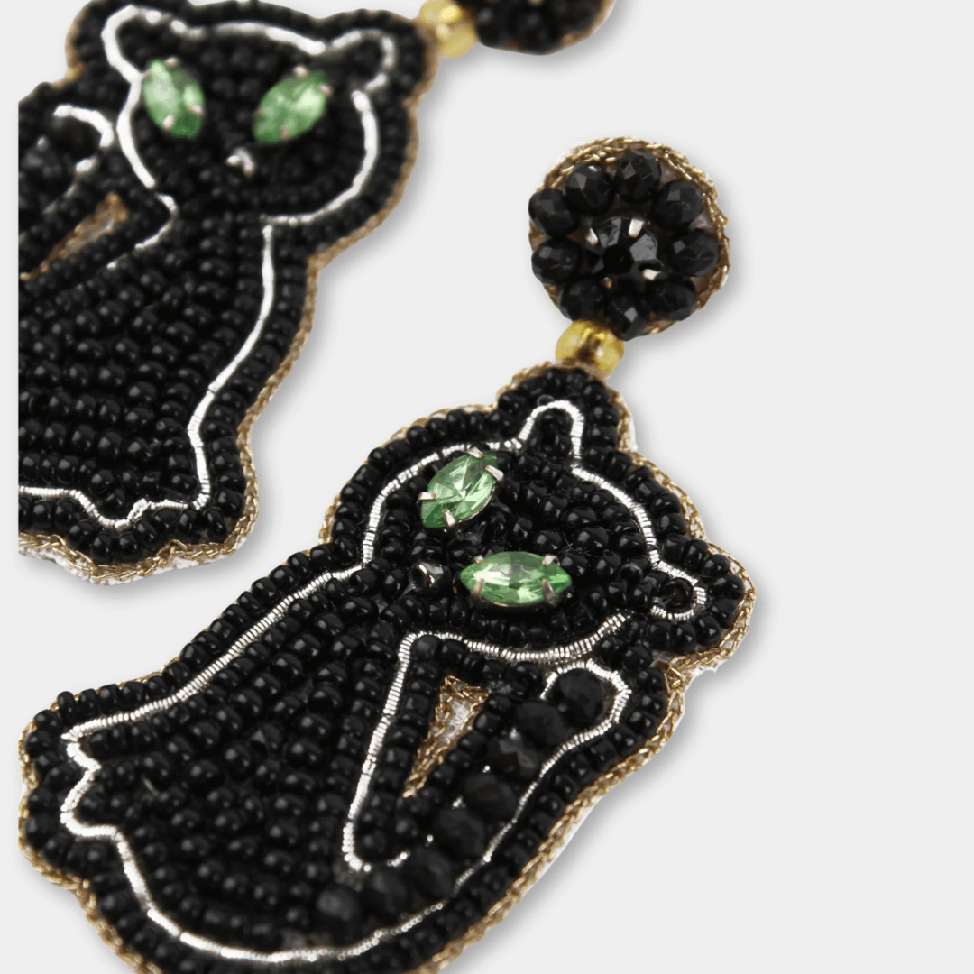 Black Cat Beaded Earrings