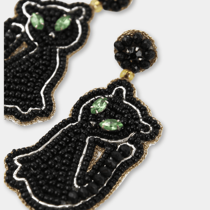 Black Cat Beaded Earrings