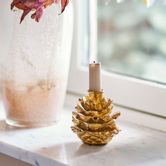 Gold Fir Cone Candle Holder