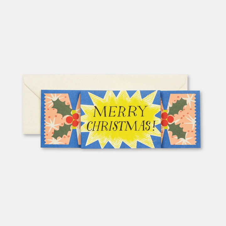 Blue Christmas Cracker Fold Out Greetings Card