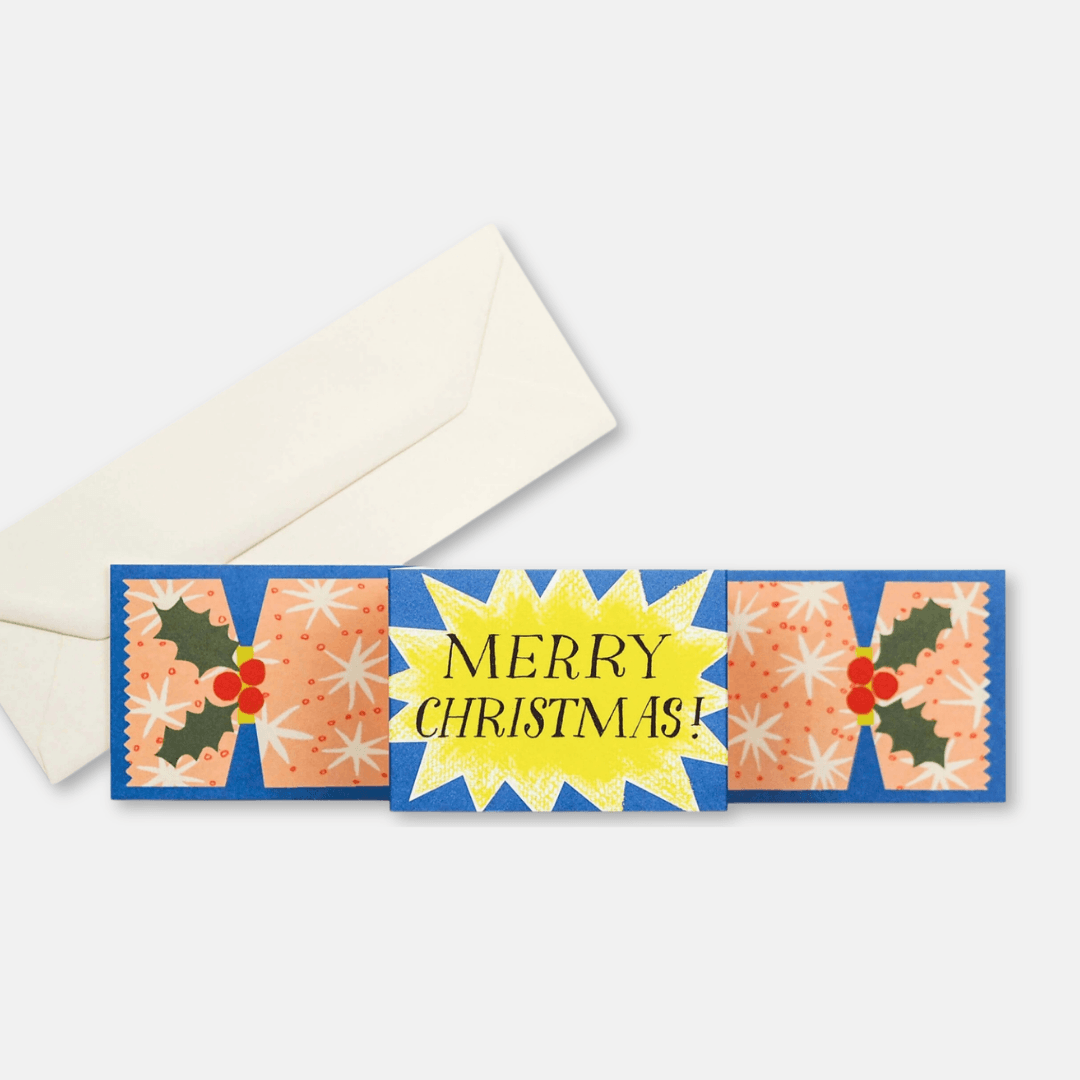 Blue Christmas Cracker Fold Out Greetings Card