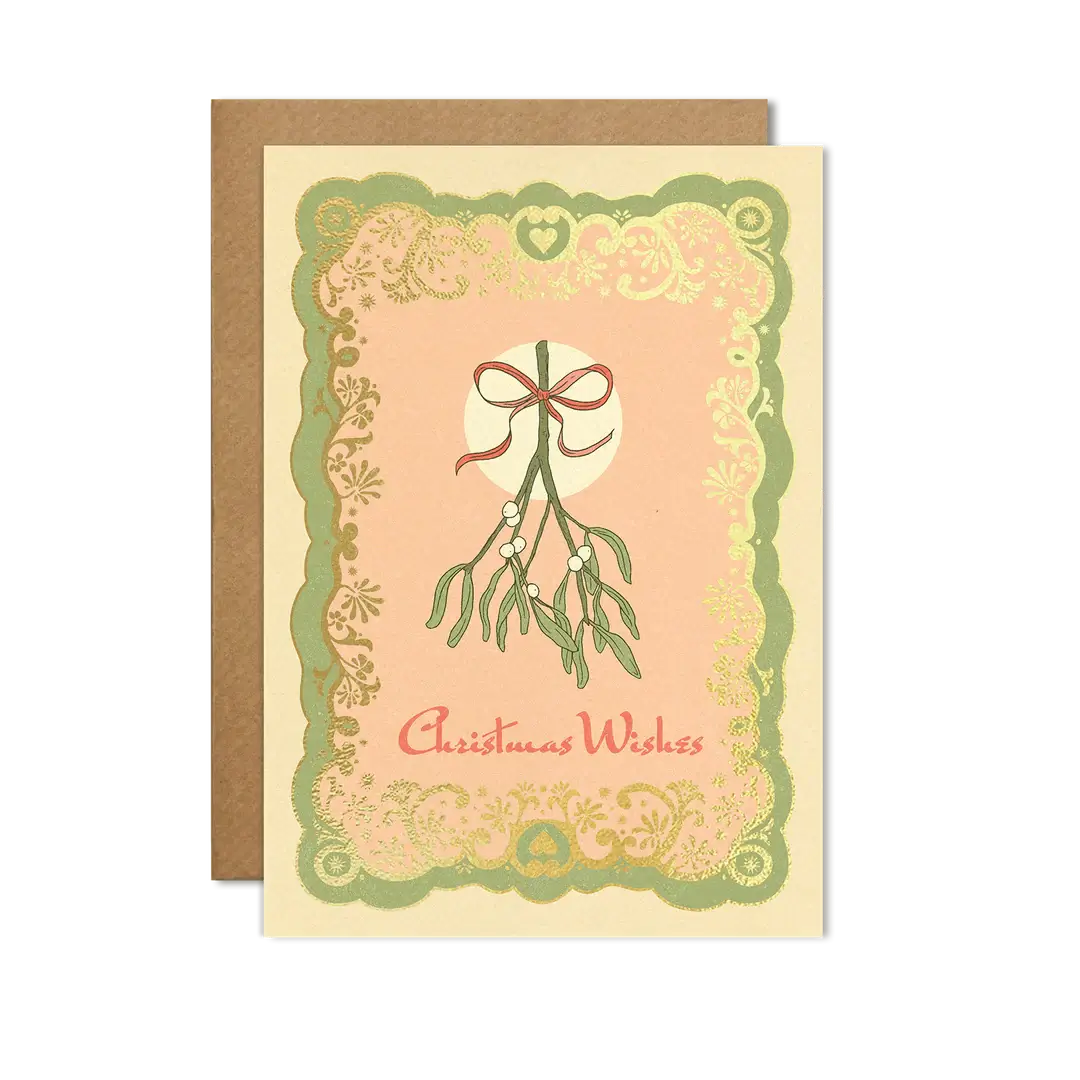 Gold Mistletoe Christmas Greetings Card