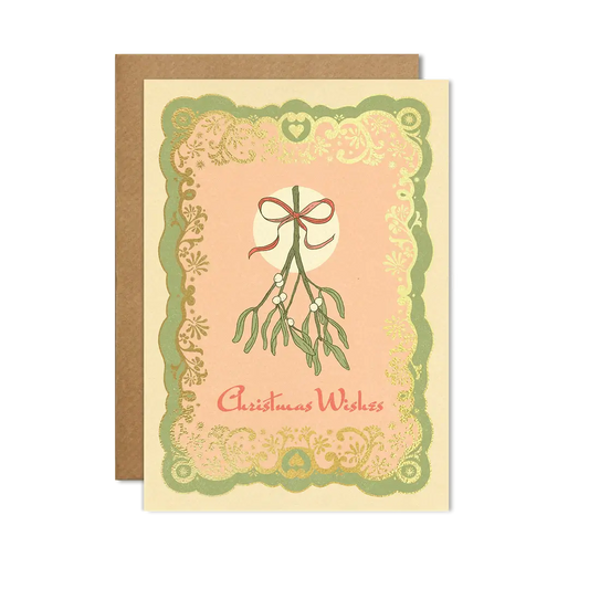 Gold Mistletoe Christmas Greetings Card