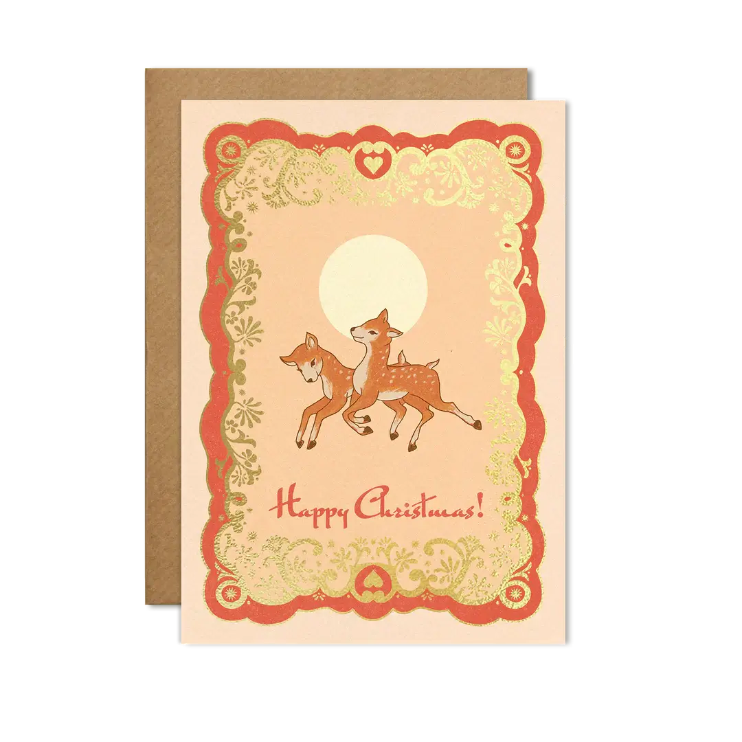 Gold Christmas Fawn Greetings Card