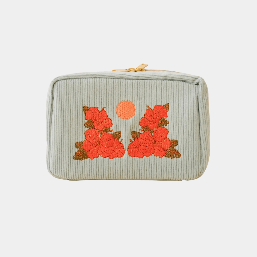 Sky Blue Hibiscus Corduroy Zip Pouch