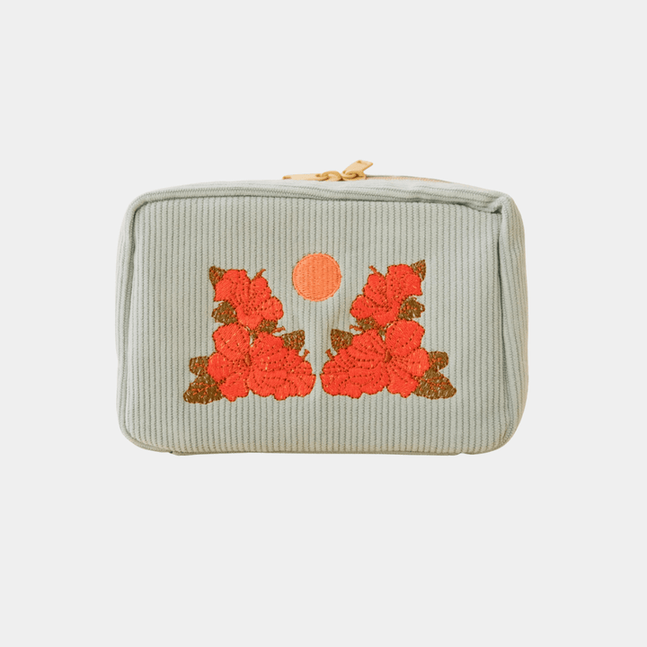 Sky Blue Hibiscus Corduroy Zip Pouch