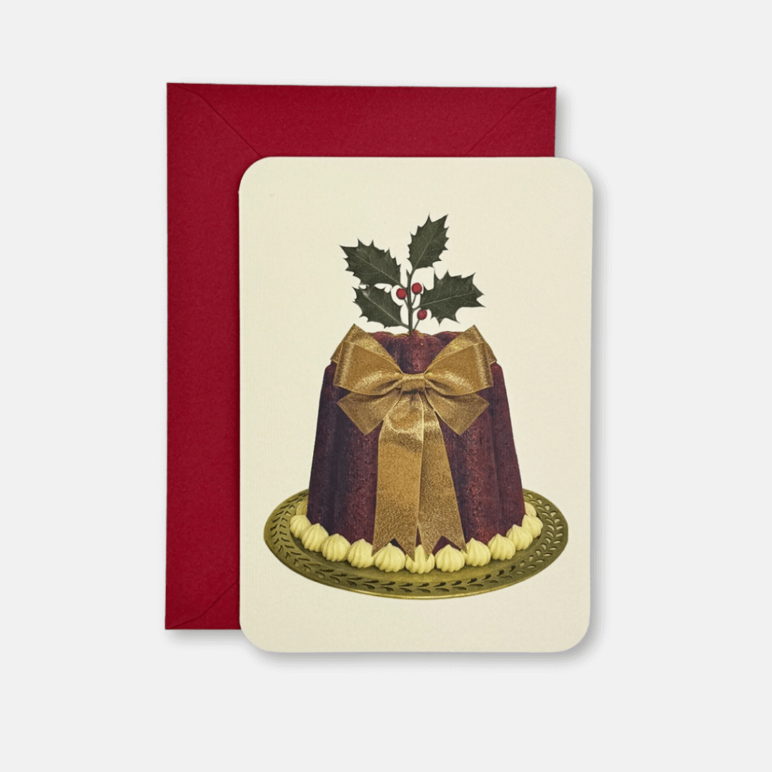 Gold Christmas Pudding Greetings Card