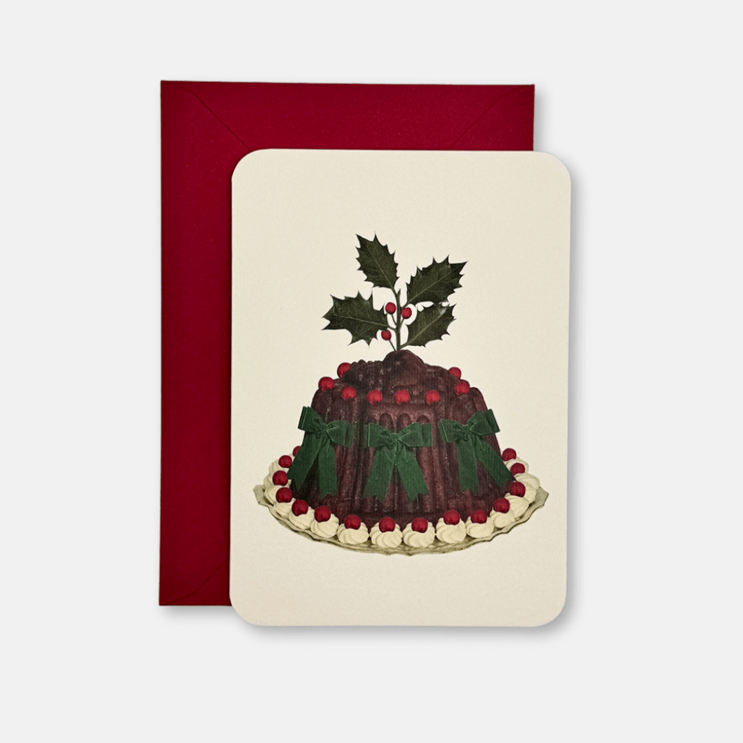 Green Christmas Pudding Greetings Card