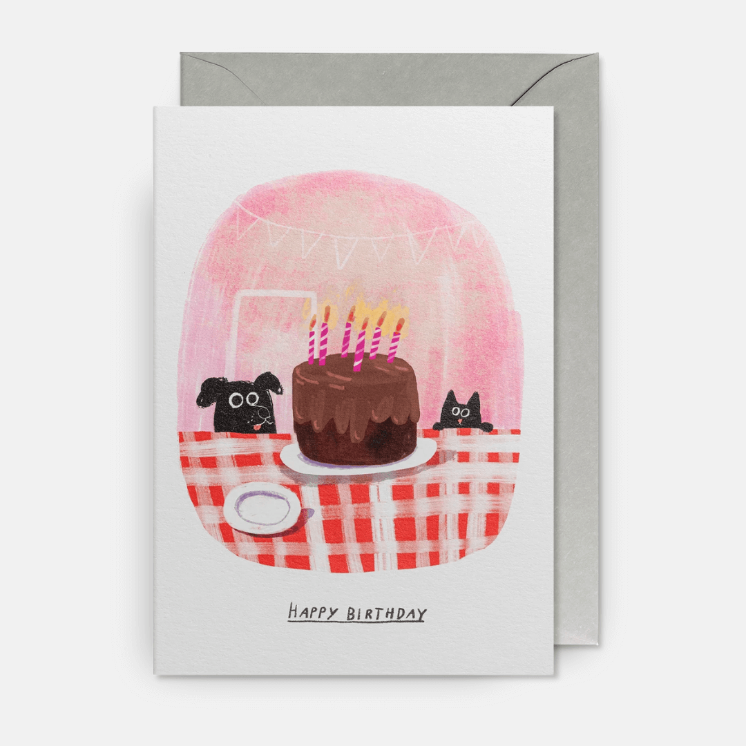 Cat & Dog Birthday Cake Greetings Card