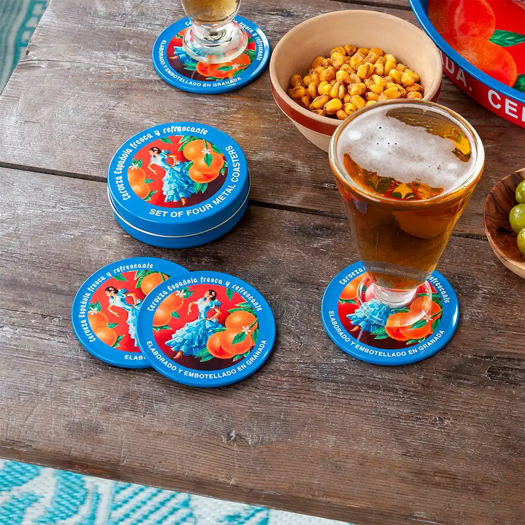 Cerveza Española Metal Coaster Set